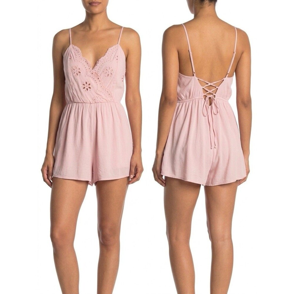 Francesca's Romper Womens M Pink Mi Ami‎ Eyelet Boho Chic Summer Resort Vacation